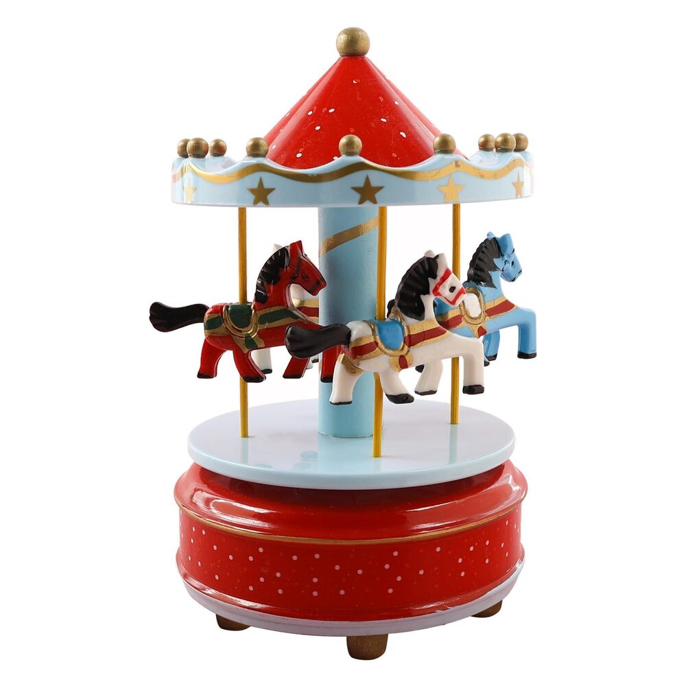 1974 Vintage Pink Carousel Music Box Clockwork Mechanism for Birthday
